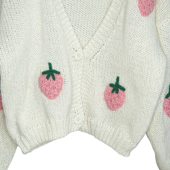 Strawberry Fields Granny Knit Crochet Oversized‎ Cardigan Sweater Womens M/L - Picture 3 of 11